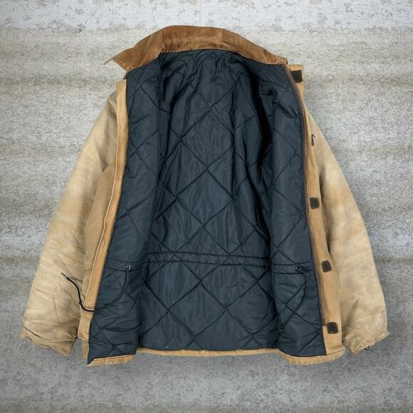 Vintage 90s Carhartt Jacket Mens L Tan Cotton Canvas Insulated Full Zip - Picture 2 of 4